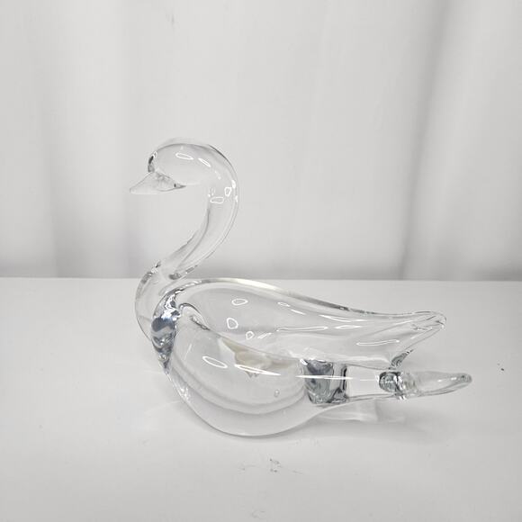 Vintage Crystal Clear Swan Sculpture Figurine 5.5" x 4.5" Glass Art - Picture 1 of 7